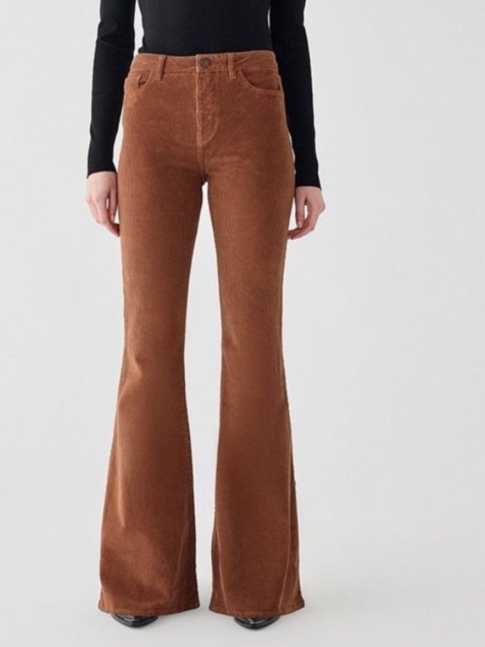 DL1961 Rachel High Rise Instasculpt Flare Corduroy Pants in Marigold